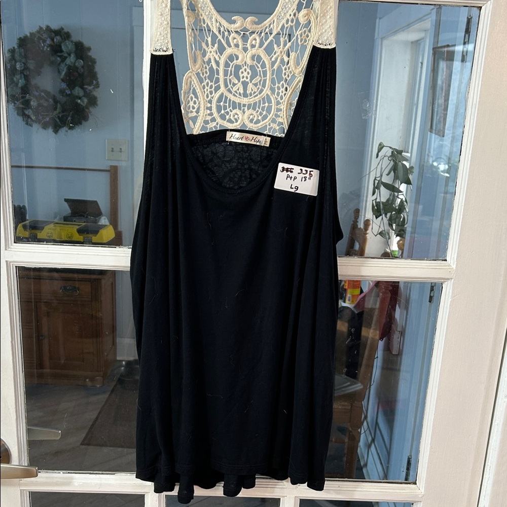 Heart Hips Black Tank with Lace Back